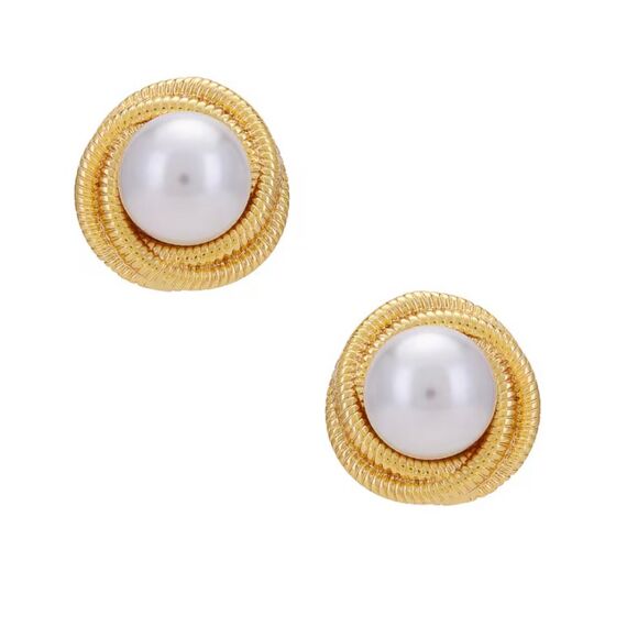 REVOLVE Heavenly Mayhem Gigi Earrings in Gold and Faux Center Pearl Post Back - Picture 1 of 6